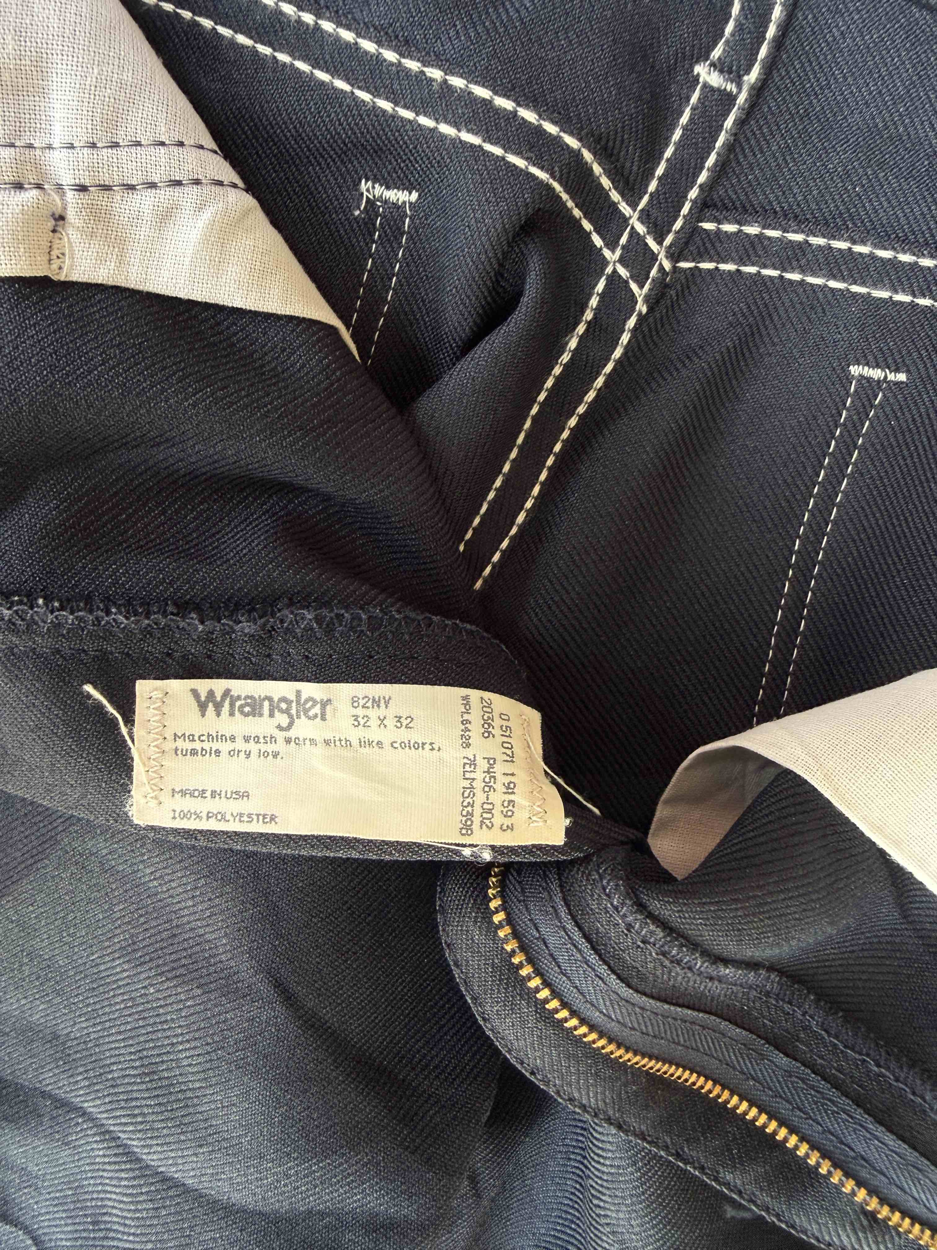 Vintage 70s Wrangler Wrancher Navy Polyester Flare Pants USA alt view